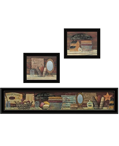 Trendy Decor 4U Country Bath Ii 3-Piece Vignette by Pam Britten, Black Frame, 39" x 14"