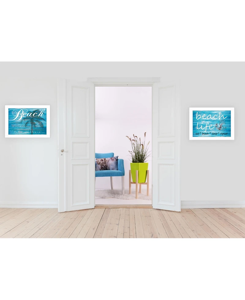 Trendy Decor 4U Beach Life 2-Piece Vignette by Cindy Jacobs, White Frame, 15" x 11"