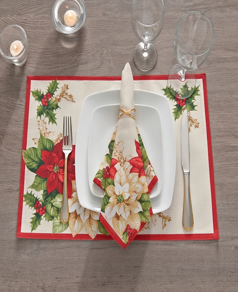 Elrene Red and White Poinsettias Placemat, Set of 4