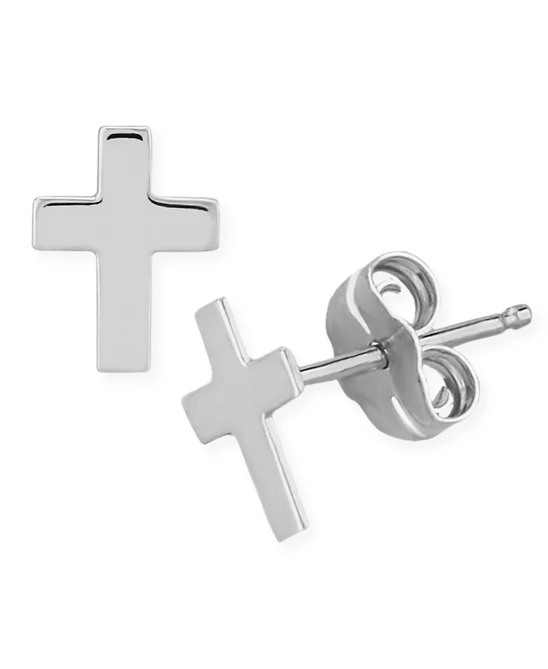 Flat Cross Stud Earrings 14k White, Yellow or Rose Gold