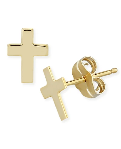 Flat Cross Stud Earrings in 14k White, Yellow or Rose Gold