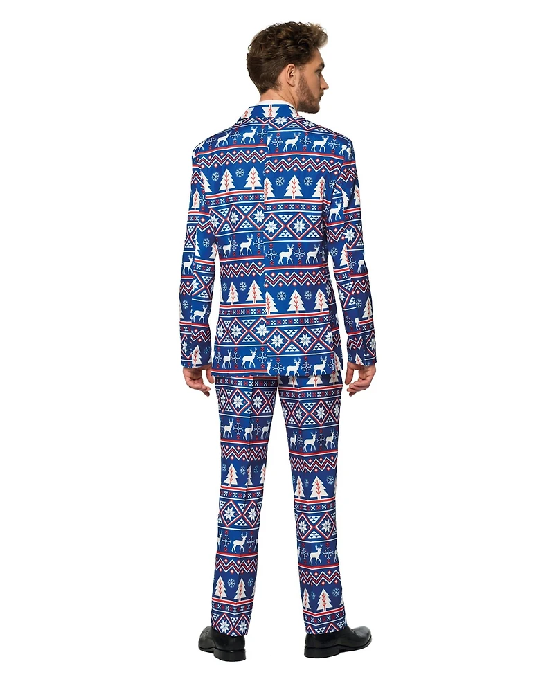 Suitmeister Men's Blue Christmas Blazer - Ugly X- Mas Holiday Festive Nordic Print White