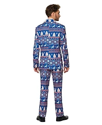 Suitmeister Men's Blue Christmas Blazer - Ugly X- Mas Holiday Festive Nordic Print White
