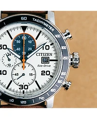 Citizen Eco-Drive Men's Chronograph Brown Leather Strap Watch 44mm