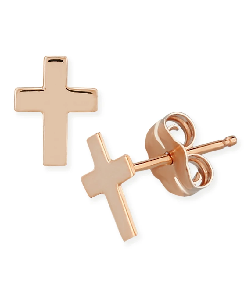 Flat Cross Stud Earrings 14k White, Yellow or Rose Gold