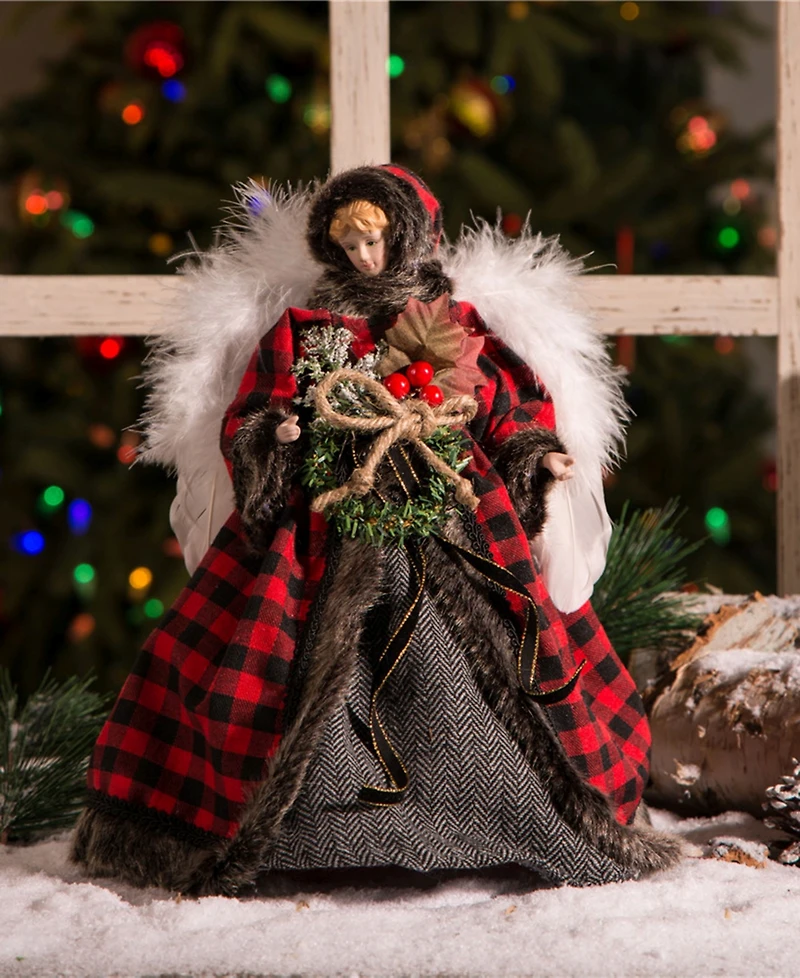 Glitzhome 12" H Plaid Angel Tree Top