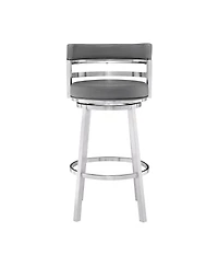 Madrid 26" Counter Height Swivel Gray Artificial leather and Brushed Stainless Steel Bar Stool