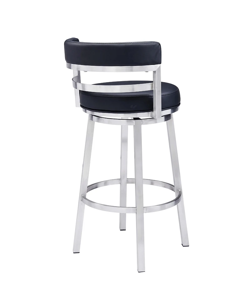 Madrid 30" Bar Height Swivel Gray Artificial leather and Brushed Stainless Steel Stool