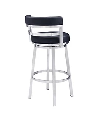 Madrid 30" Bar Height Swivel Gray Artificial leather and Brushed Stainless Steel Stool