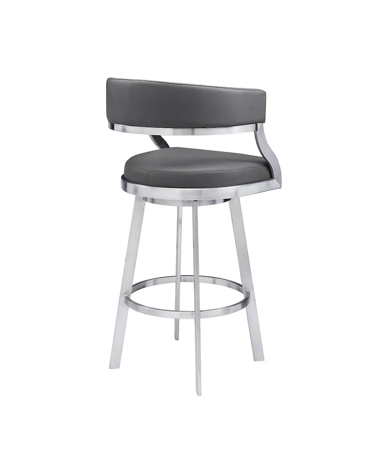 Saturn 26" Counter Height Swivel Gray Artificial leather and Brushed Stainless Steel Bar Stool