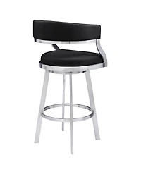 Saturn 30" Bar Height Swivel Gray Artificial leather and Brushed Stainless Steel Stool