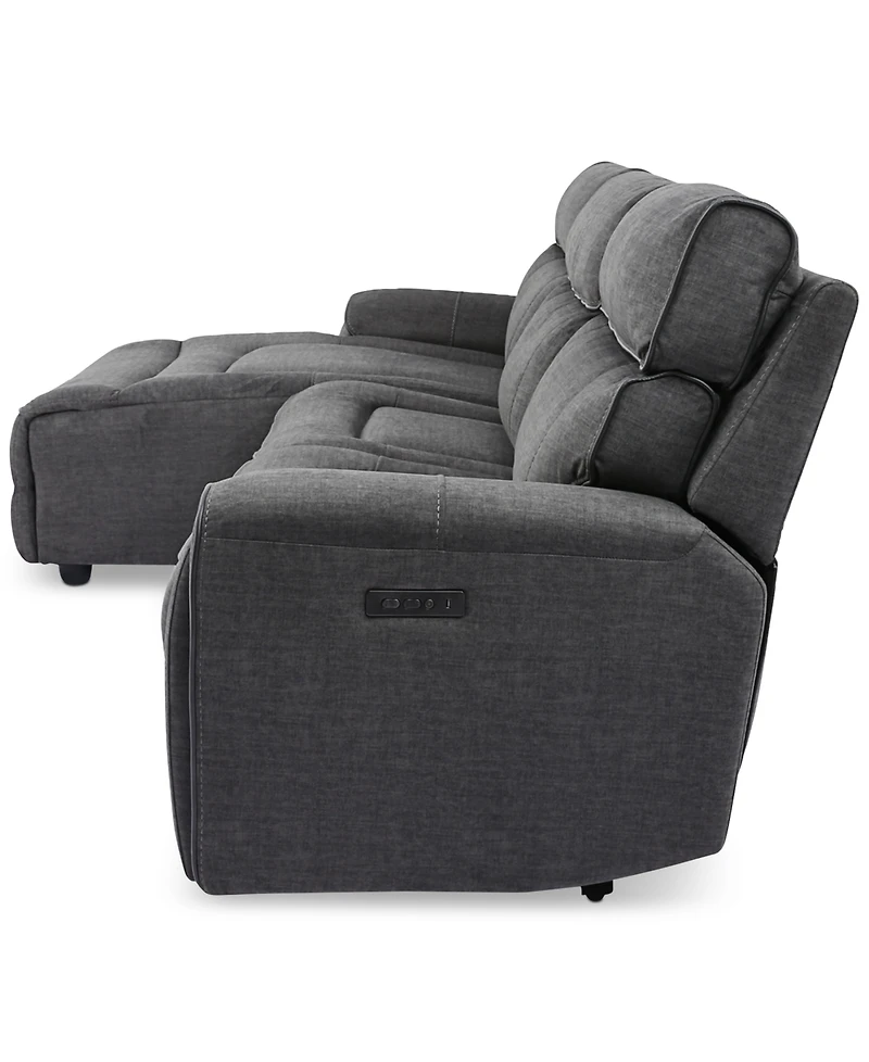 Closeout! Hutchenson 3-Pc. Fabric Chaise Sectional with 2 Power Recliners and Headrests
