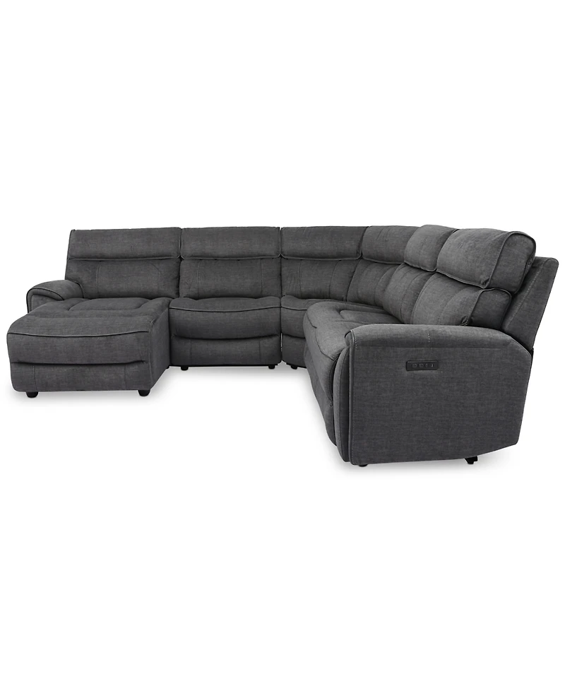 Closeout! Hutchenson 5-Pc. Fabric Chaise Sectional with 2 Power Recliners