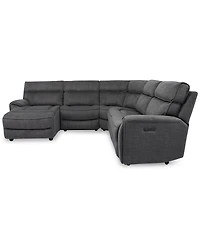 Closeout! Hutchenson 5-Pc. Fabric Chaise Sectional with 2 Power Recliners