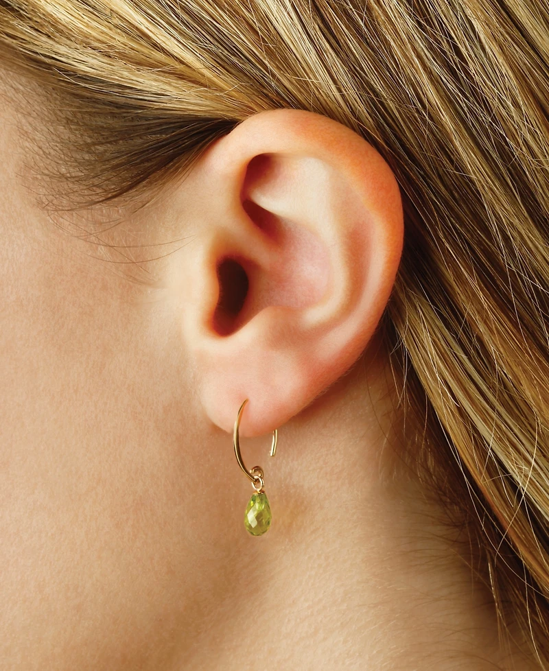 Gemstone Briolette Drop Earring in 14k Yellow Gold Available in Amethyst, Citrine, and Peridot.
