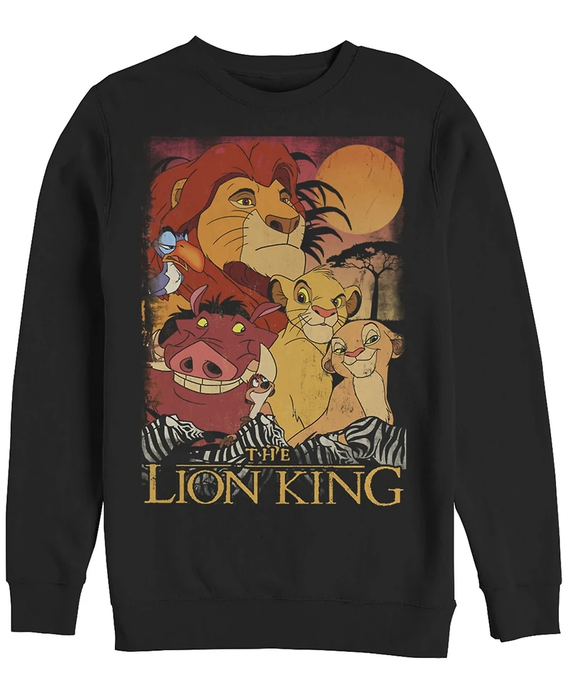 Disney Men's Lion King Happy Group Shot Sunset, Crewneck Fleece