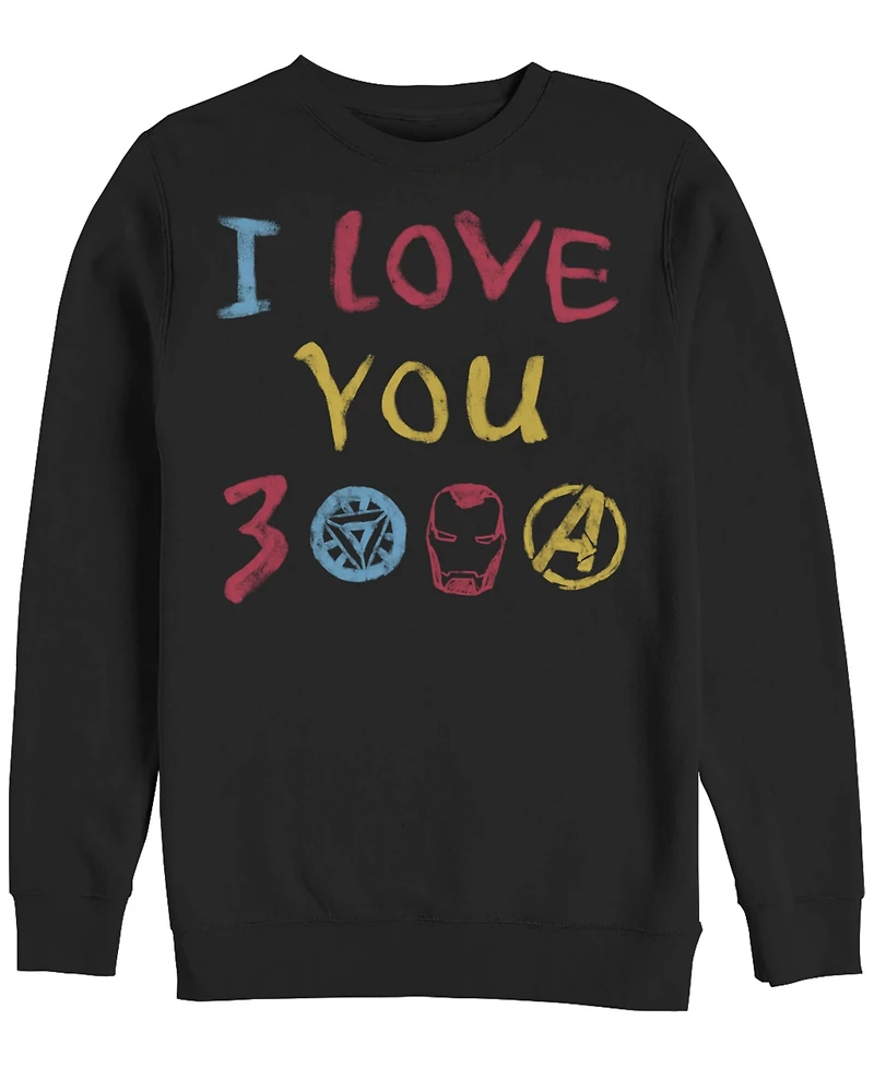 Marvel Men's Avengers Endgame Iron Man Hand Drawn I Love You 3000, Crewneck Fleece