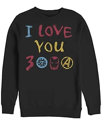 Marvel Men's Avengers Endgame Iron Man Hand Drawn I Love You 3000, Crewneck Fleece