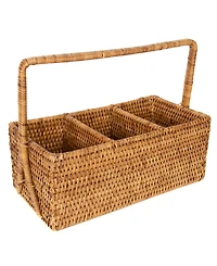 Artifacts Trading Company Rattan 3 Section Caddy/Cutlery Holder with Handle