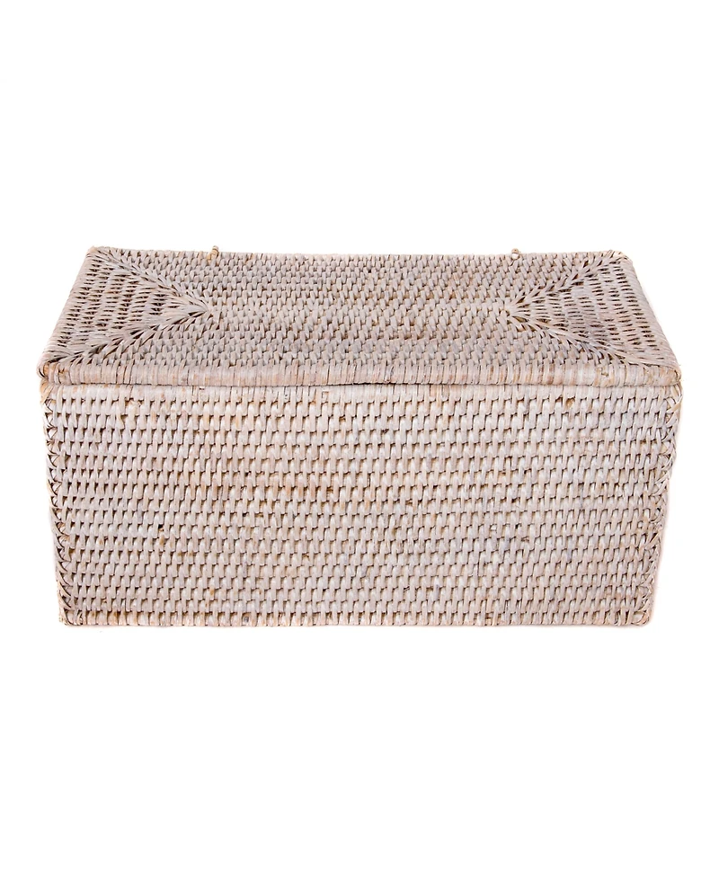 Artifacts Rattan Rectangular Double Toilet Roll Holder with Hinged Lid