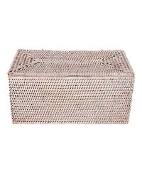 Artifacts Rattan Rectangular Double Toilet Roll Holder with Hinged Lid