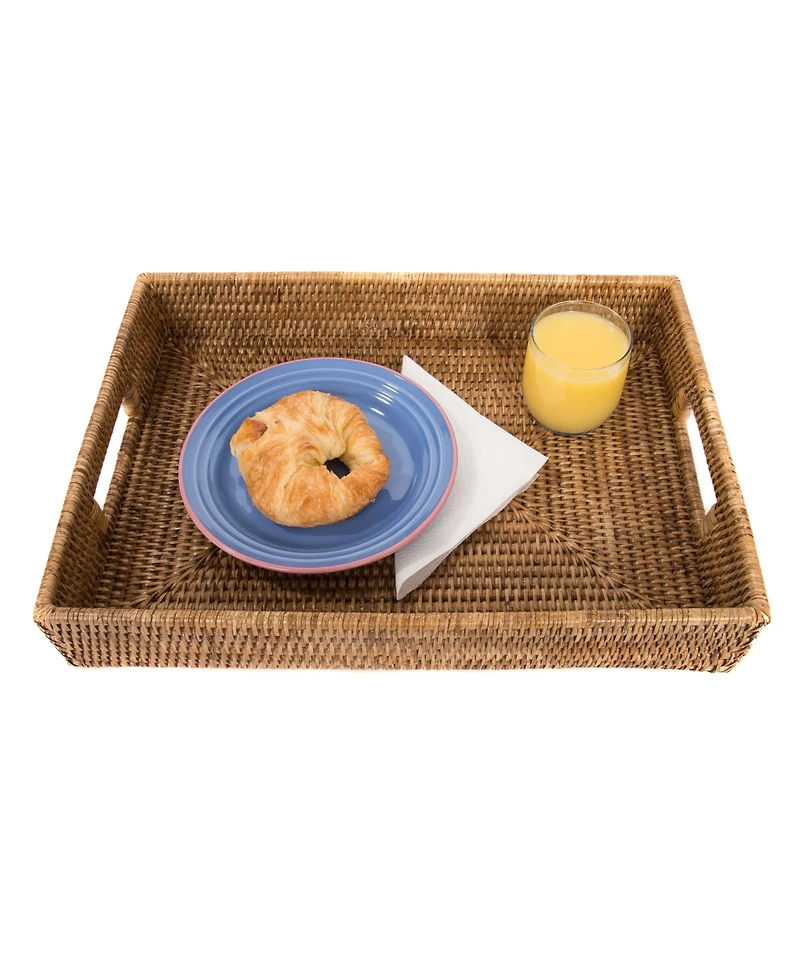 Artifacts Trading Company Artifacts Rattan Rectangular Tray With Cutout Handles