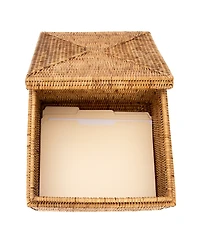 Artifacts Trading Company Rattan Storage Box with Lid - Flat File Organizer