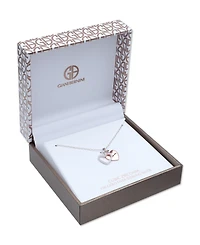 Cubic Zirconia Mom Heart Pendant 18" Necklace in Sterling Silver and 18k Rose Gold Over Sterling Silver