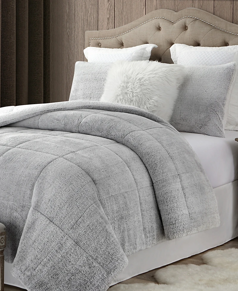 Cathay Home Inc. Plush Faux Fur and Sherpa Reversible Comforter Set, Full/Queen