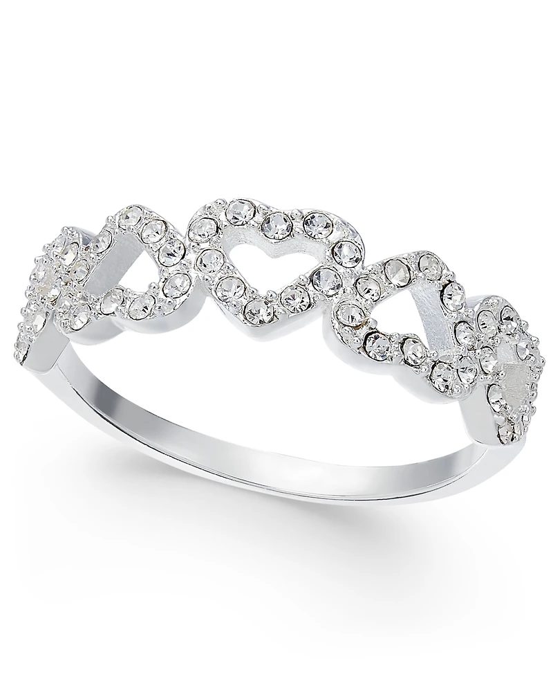 Charter Club Fine Silver Plate or 18K Rose Gold Pave Open Heart Ring, Created for Macy's