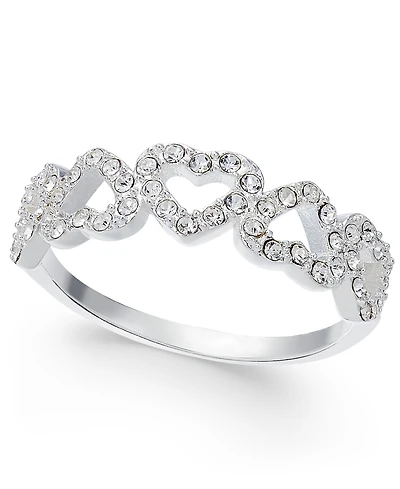 Charter Club Fine Silver Plate or 18K Rose Gold Pave Open Heart Ring, Created for Macy's