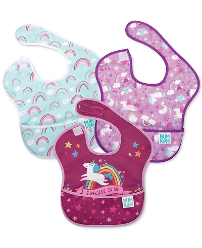 Bumkins Baby Girls SuperBib Waterproof Baby Bibs, Pack of 3