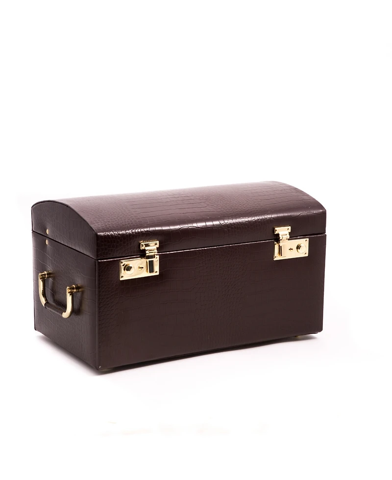 Bey-Berk Croco Jewelry Chest with Multi Levels, 2 Removable Travel Cases, Mirror and Locking Clasps