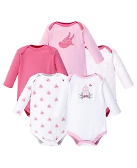 Hudson Baby Girls Soft Cotton Long-Sleeve Onesies (Five Count)