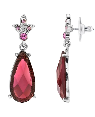 2028 Silver-Tone Stone and Crystal Teardrop Earrings