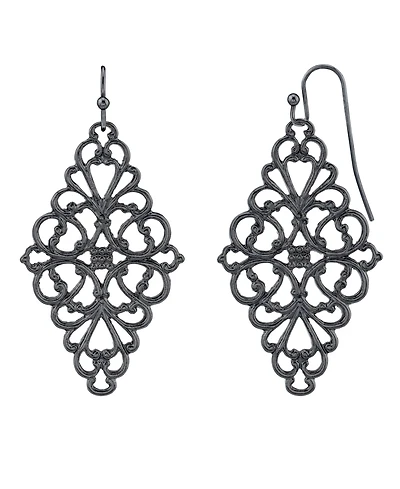 2028 Black-Tone Filigree Diamond Drop Earrings
