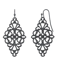 2028 Black-Tone Filigree Diamond Drop Earrings
