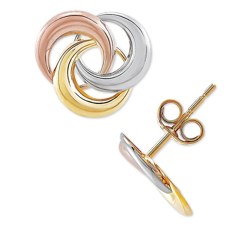 Tricolor Love Knot Stud Earrings 10k Gold, White Gold & Rose