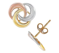 Tricolor Love Knot Stud Earrings 10k Gold, White Gold & Rose