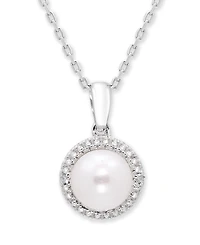 Cultured Freshwater Pearl (7 mm) Diamond Accent Necklace in Sterling Silver