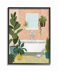 Stupell Industries Peach Walls Bathroom Oasis Scene with Fiddle Leaf Plants Framed Texturized Art, 16" L x 20" H