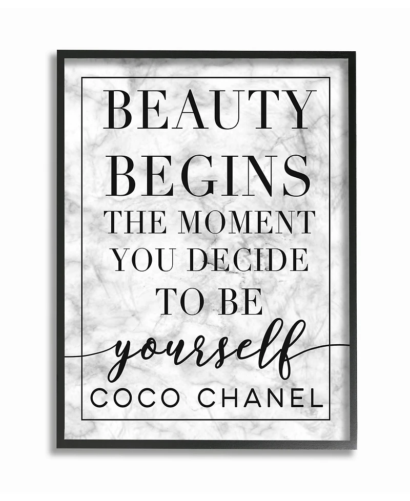 Stupell Industries Beauty Begins Once You Decide to Be Yourself White Marble Typography Framed Texturized Art