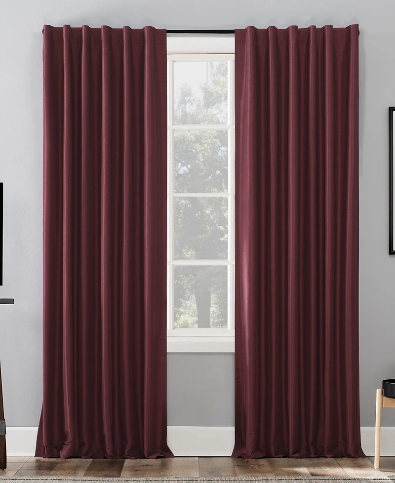 Evelina Faux Dupioni Silk Thermal Extreme 100% Blackout Back Tab Curtain Panel