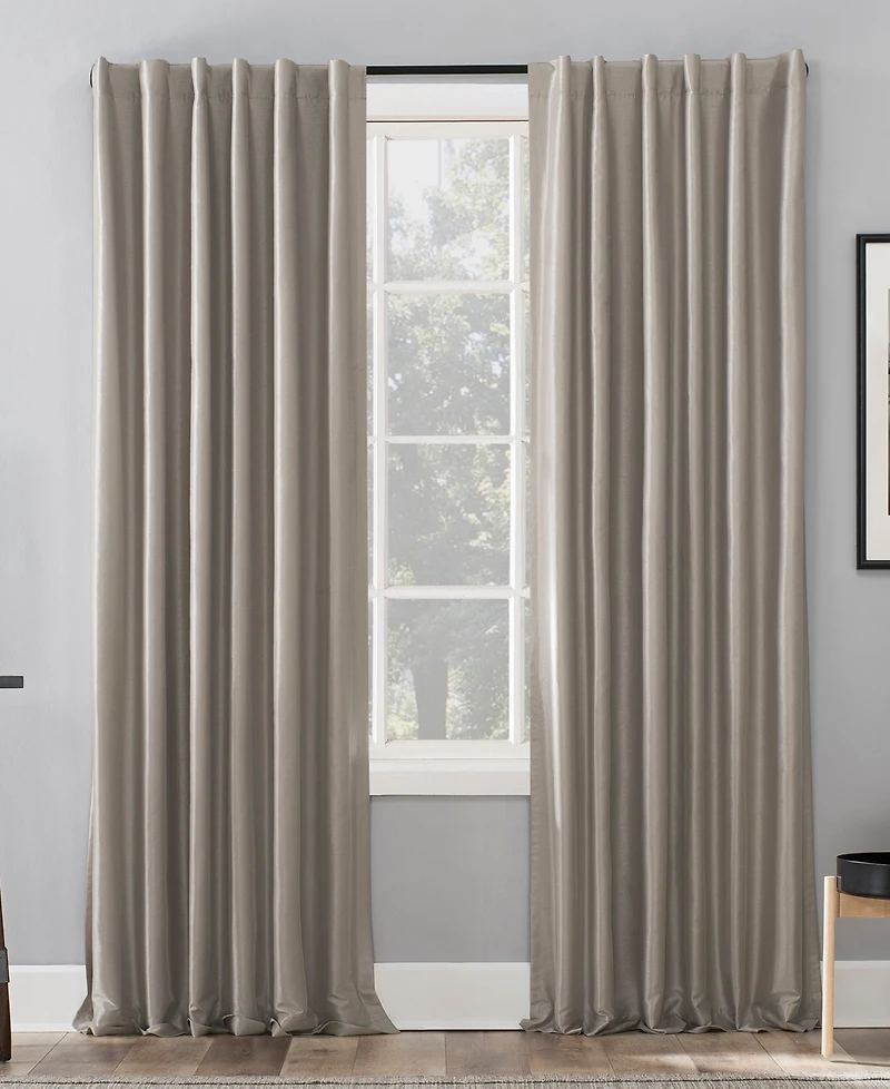 Evelina Faux Dupioni Silk Thermal Extreme 100% Blackout Back Tab Curtain Panel