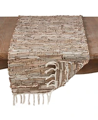 Saro Lifestyle Leather and Cotton Blend Table Runner with Chindi Design