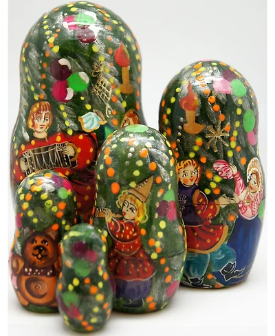 G.DeBrekht 5-Piece Christmas Tree Santa Russian Matryoshka Nested Doll Set