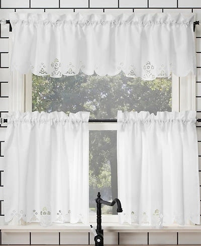 Mariela Floral Trim Semi-Sheer Rod Pocket Kitchen Curtain Valance and Tiers Set