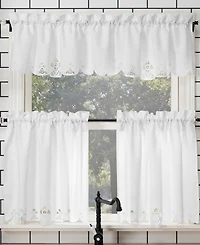 Mariela Floral Trim Semi-Sheer Rod Pocket Kitchen Curtain Valance and Tiers Set