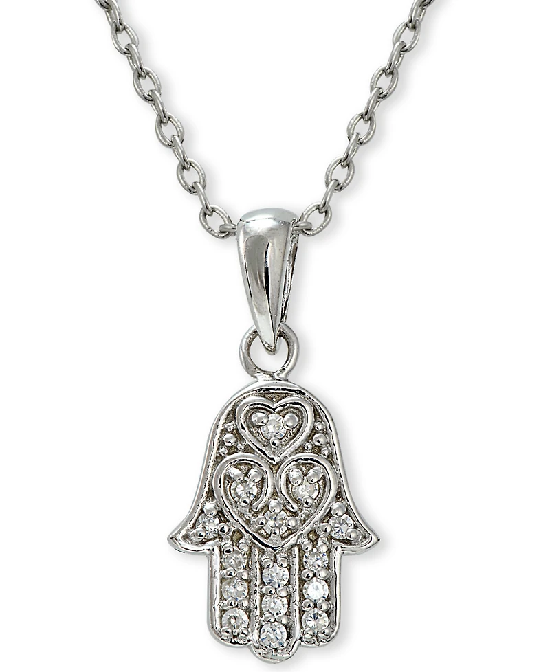 Cubic Zirconia Hamsa Pendant in Sterling Silver