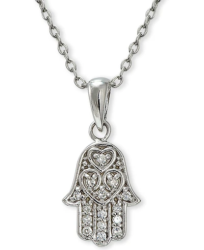 Cubic Zirconia Hamsa Pendant in Sterling Silver